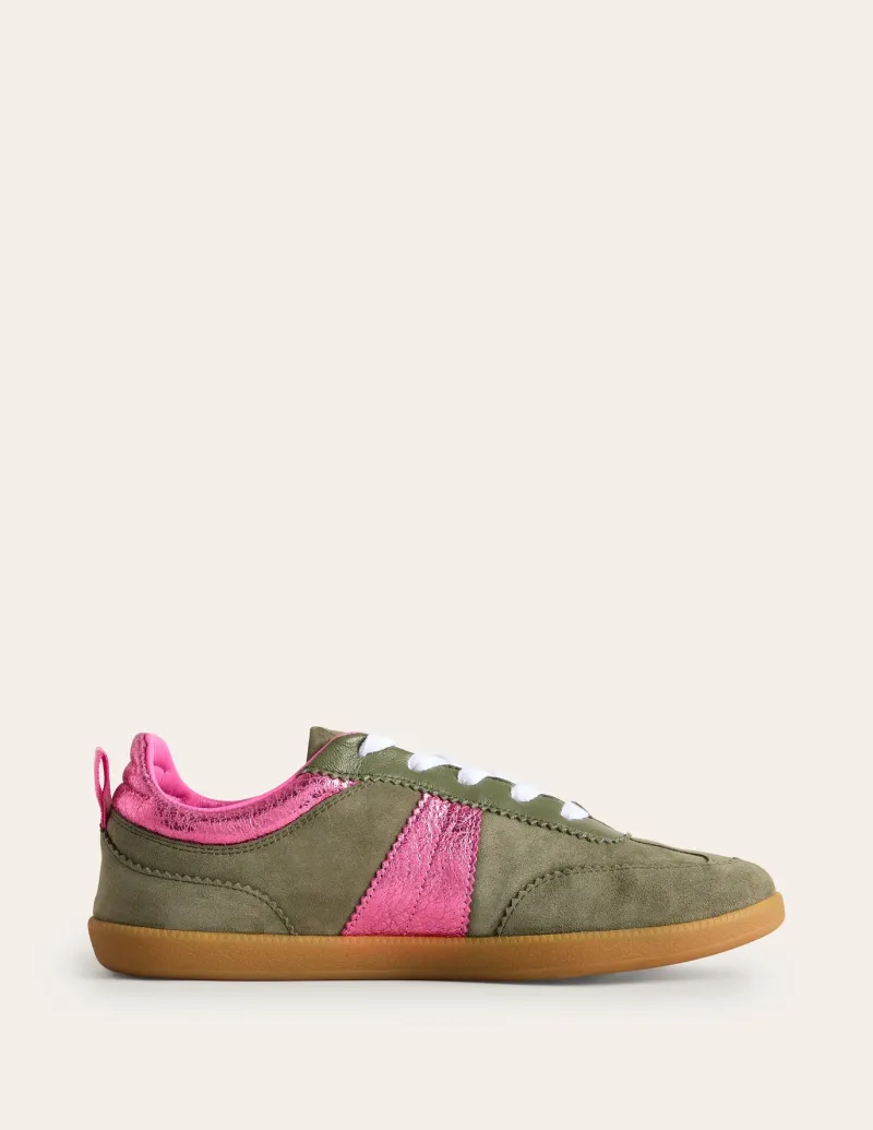 Flats | Nightwear & Lougewear-Boden Erin Retro Tennis Sneakers-Khaki/Bright Pink Khaki/BrightPink
