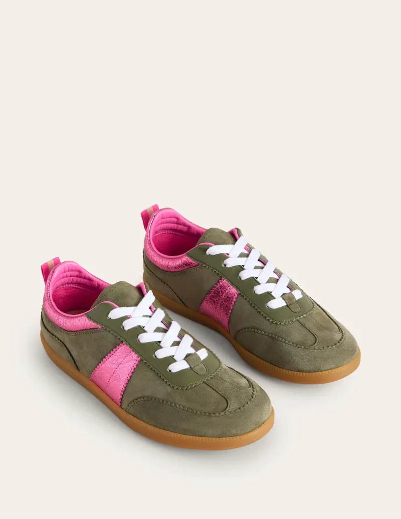 Flats | Nightwear & Lougewear-Boden Erin Retro Tennis Sneakers-Khaki/Bright Pink Khaki/BrightPink