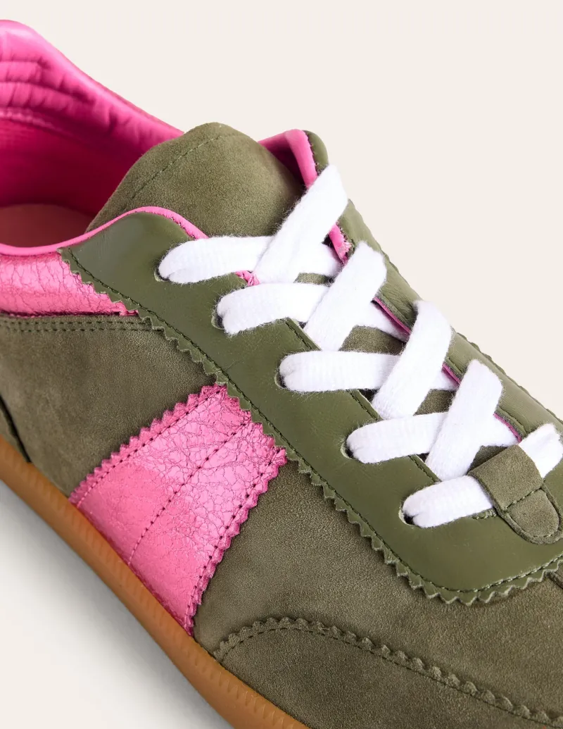 Flats | Nightwear & Lougewear-Boden Erin Retro Tennis Sneakers-Khaki/Bright Pink Khaki/BrightPink