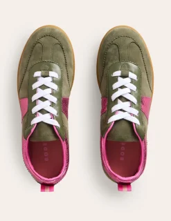 Flats | Nightwear & Lougewear-Boden Erin Retro Tennis Sneakers-Khaki/Bright Pink Khaki/BrightPink