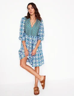 Dresses & Jumpsuits-Boden Esme Linen Short Dress-Multi, Floweret Tile Multi,FloweretTile