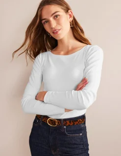 T-Shirts & Tanks | Tops & Blouses-Boden Essential Boat-Neck Jersey Top- White