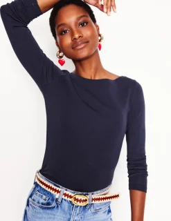 T-Shirts & Tanks | Tops & Blouses-Boden Essential Boat-Neck Jersey Top- Navy