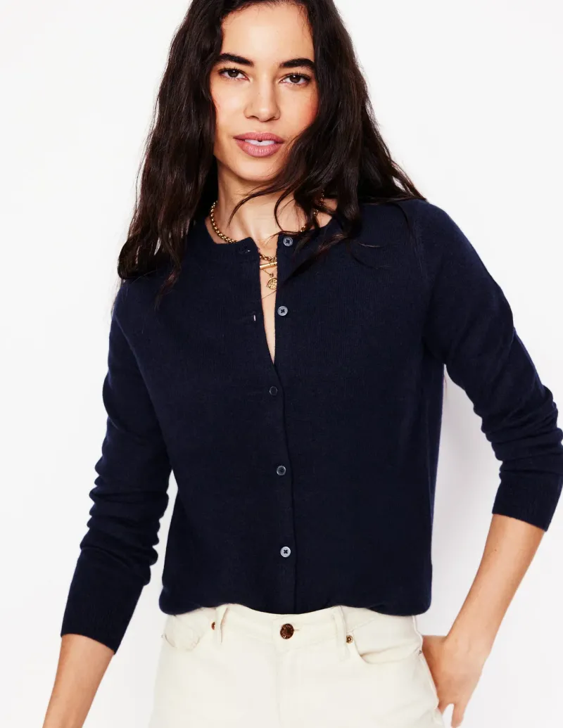 Sweaters & Cardigans-Boden Eva Cashmere Crew Cardigan- Navy