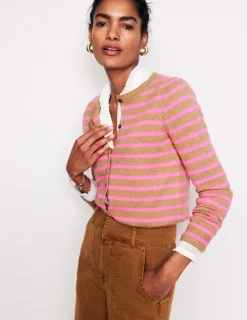 Sweaters & Cardigans-Boden Eva Cashmere Crew Cardigan-Camel Melange/ Fluro Pink CamelMelange/FluroPink
