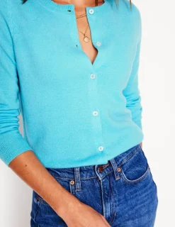 Sweaters & Cardigans-Boden Eva Cashmere Crew Cardigan-Caribbean Blue CaribbeanBlue