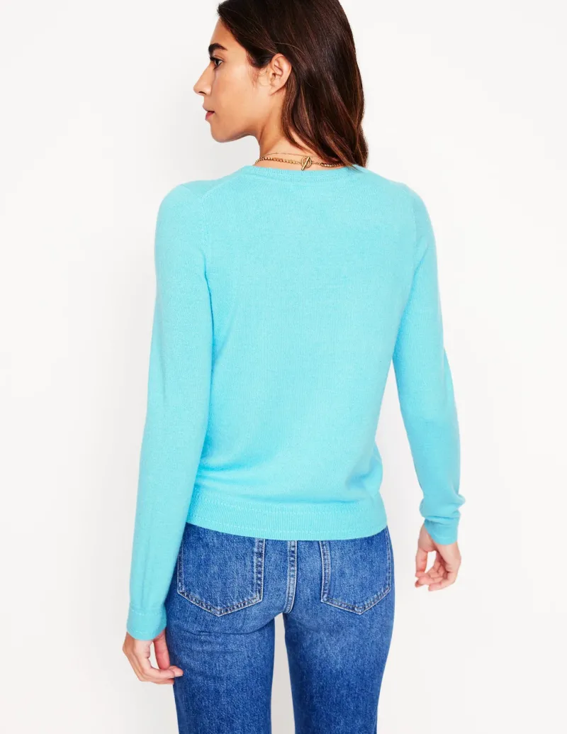 Sweaters & Cardigans-Boden Eva Cashmere Crew Cardigan-Caribbean Blue CaribbeanBlue