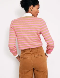Sweaters & Cardigans-Boden Eva Cashmere Crew Cardigan-Camel Melange/ Fluro Pink CamelMelange/FluroPink