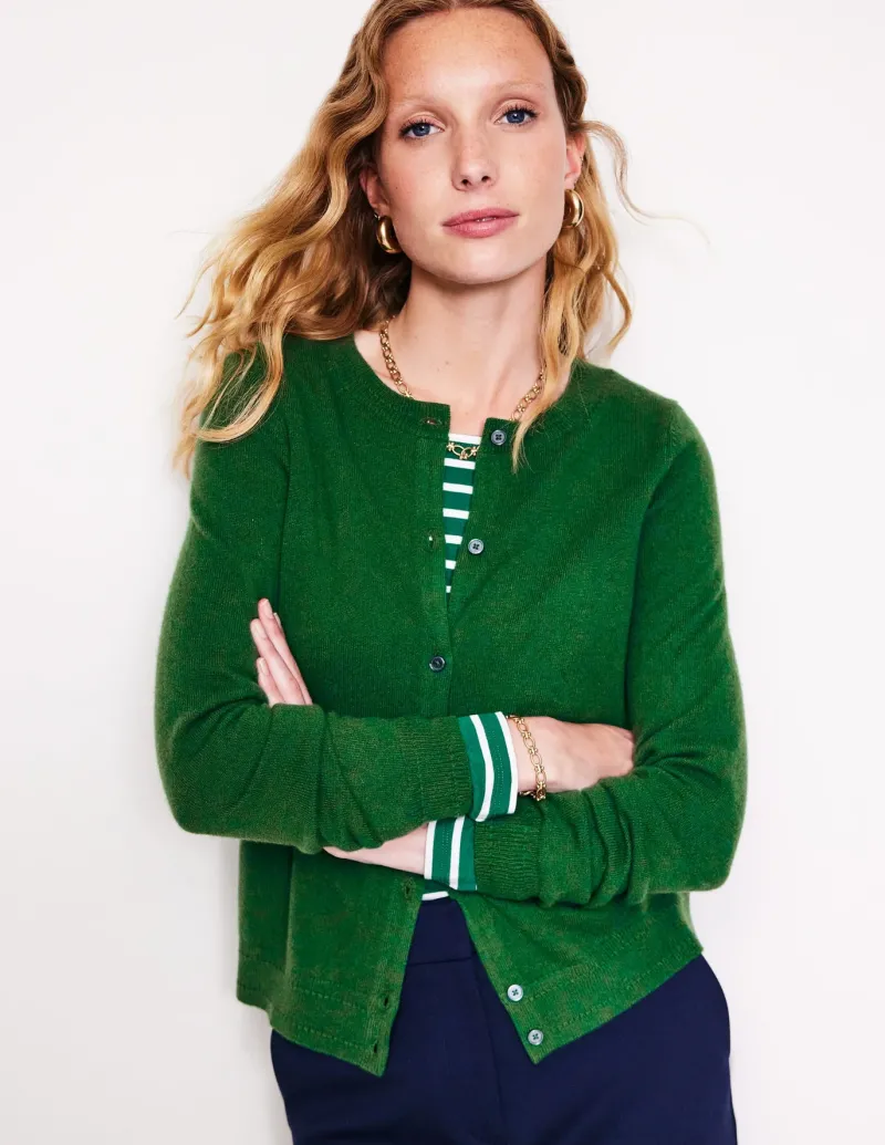 Sweaters & Cardigans-Boden Eva Cashmere Crew Cardigan-Pine Green PineGreen