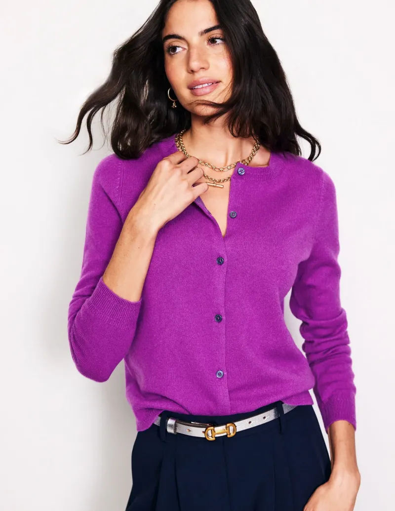 Sweaters & Cardigans-Boden Eva Cashmere Crew Cardigan-Regal Purple RegalPurple