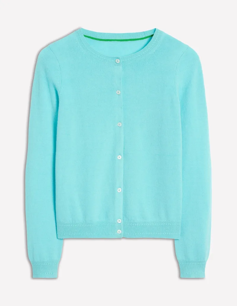 Sweaters & Cardigans-Boden Eva Cashmere Crew Cardigan-Caribbean Blue CaribbeanBlue