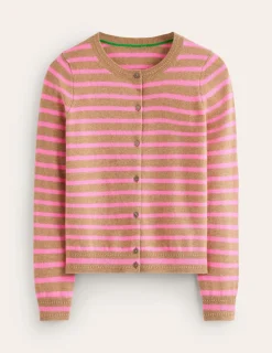 Sweaters & Cardigans-Boden Eva Cashmere Crew Cardigan-Camel Melange/ Fluro Pink CamelMelange/FluroPink