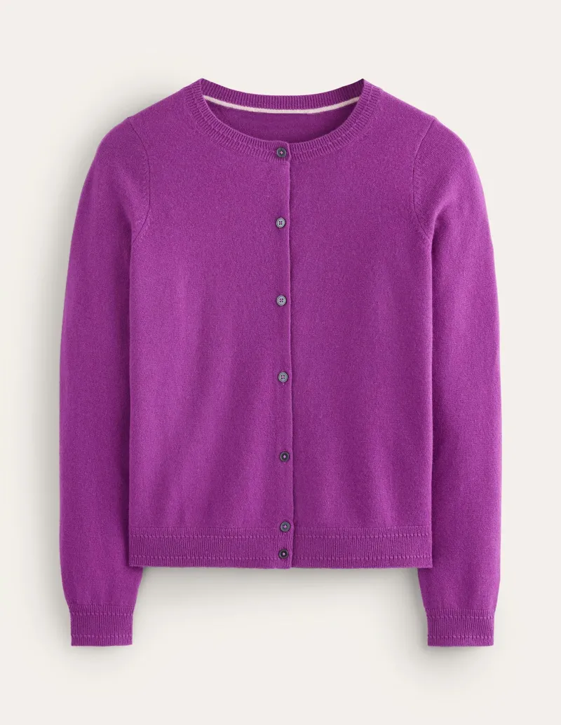 Sweaters & Cardigans-Boden Eva Cashmere Crew Cardigan-Regal Purple RegalPurple