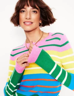 Sweaters & Cardigans-Boden Eva Cashmere Crew Neck Jumper-Green, Pink, Bright Blue Multi Green,Pink,BrightBlueMulti