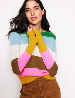 Sweaters & Cardigans-Boden Eva Cashmere Crew Neck Sweater-Multi, Rainbow Multi,Rainbow