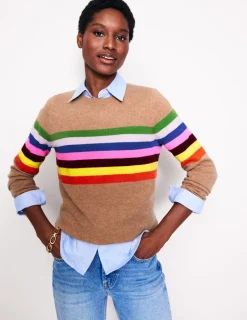 Sweaters & Cardigans-Boden Eva Cashmere Crew Neck Sweater-Camel Melange, Rainbow CamelMelange,Rainbow