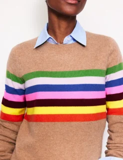 Sweaters & Cardigans-Boden Eva Cashmere Crew Neck Sweater-Camel Melange, Rainbow CamelMelange,Rainbow