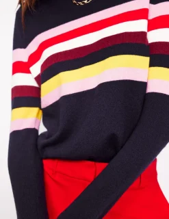 Sweaters & Cardigans-Boden Eva Cashmere Crew Neck Sweater-Navy, Rainbow Navy,Rainbow