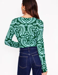 Sweaters & Cardigans-Boden Eva Cashmere Crew Neck Sweater-Pine Green, Decorative Flora PineGreen,DecorativeFlora