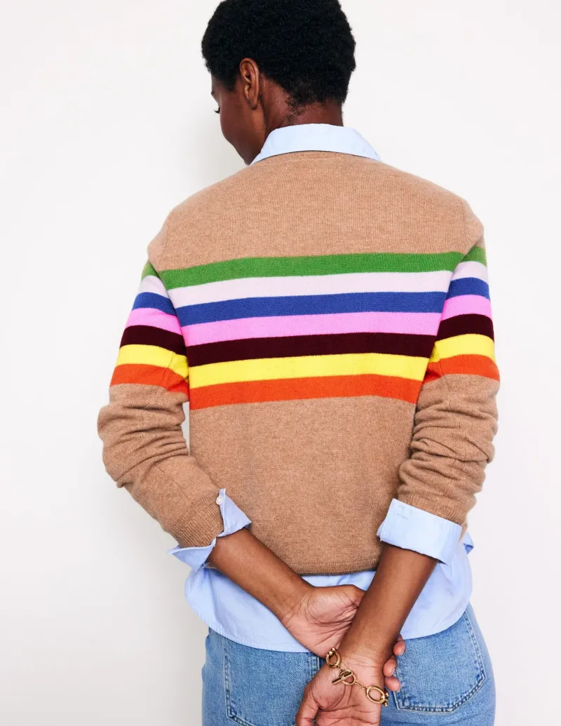 Sweaters & Cardigans-Boden Eva Cashmere Crew Neck Sweater-Camel Melange, Rainbow CamelMelange,Rainbow