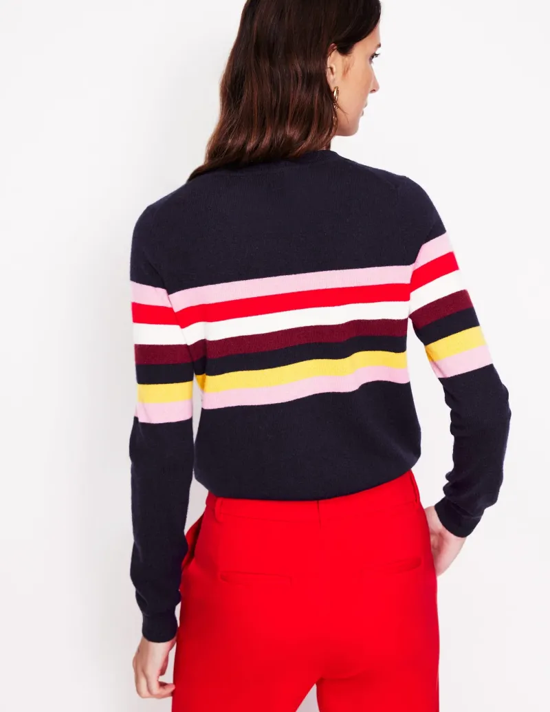 Sweaters & Cardigans-Boden Eva Cashmere Crew Neck Sweater-Navy, Rainbow Navy,Rainbow