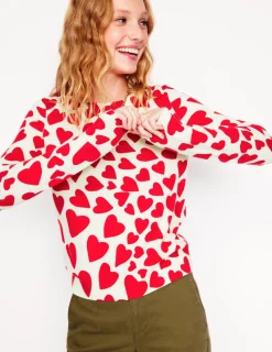 Sweaters & Cardigans-Boden Eva Cashmere Crew Neck Sweater-Ivory, Heart Cluster Ivory,HeartCluster