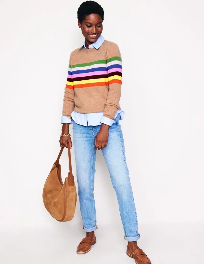 Sweaters & Cardigans-Boden Eva Cashmere Crew Neck Sweater-Camel Melange, Rainbow CamelMelange,Rainbow