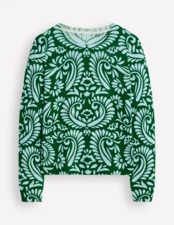 Sweaters & Cardigans-Boden Eva Cashmere Crew Neck Sweater-Pine Green, Decorative Flora PineGreen,DecorativeFlora