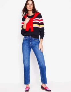 Sweaters & Cardigans-Boden Eva Cashmere Crew Neck Sweater-Navy, Rainbow Navy,Rainbow