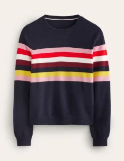 Sweaters & Cardigans-Boden Eva Cashmere Crew Neck Sweater-Navy, Rainbow Navy,Rainbow
