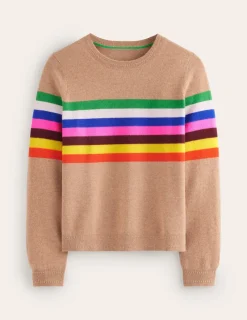 Sweaters & Cardigans-Boden Eva Cashmere Crew Neck Sweater-Camel Melange, Rainbow CamelMelange,Rainbow