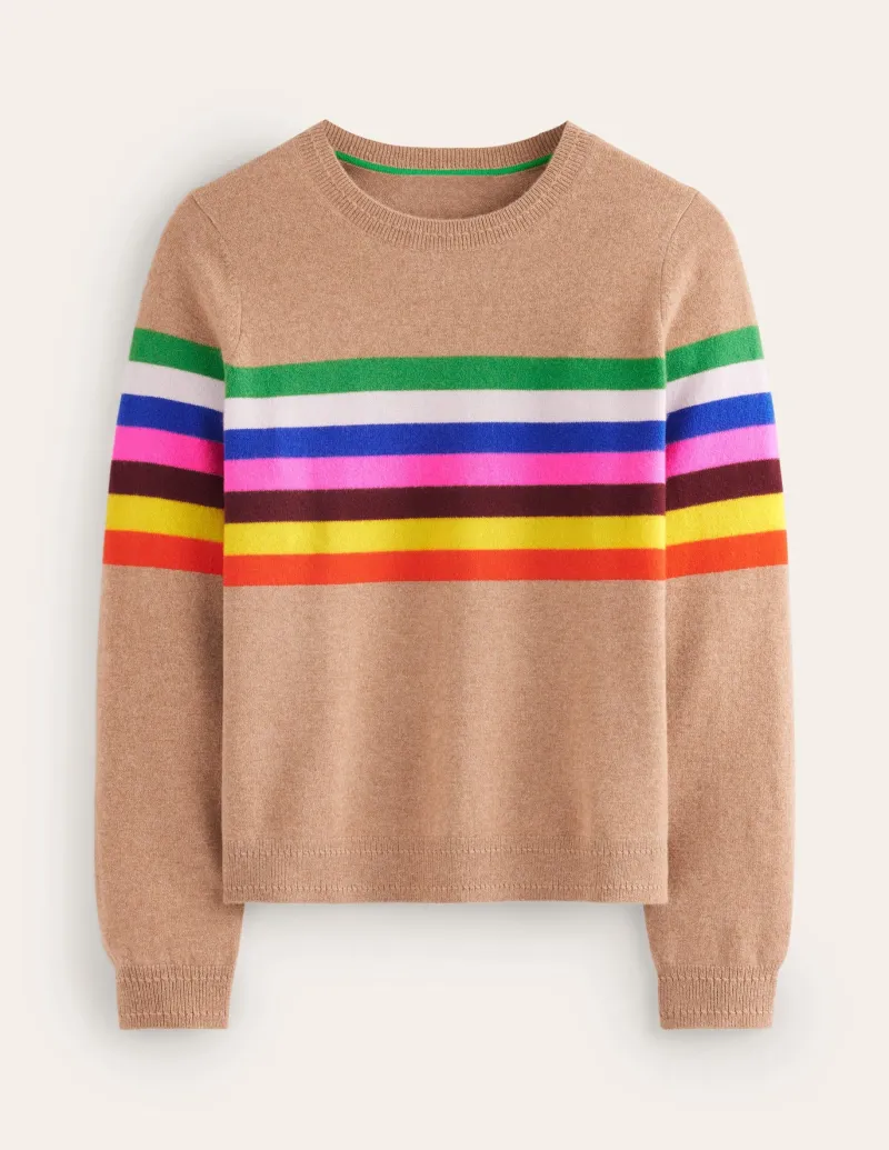 Sweaters & Cardigans-Boden Eva Cashmere Crew Neck Sweater-Camel Melange, Rainbow CamelMelange,Rainbow