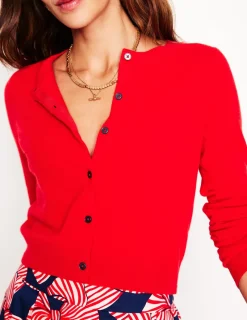 Sweaters & Cardigans-Boden Eva Cashmere Cropped Cardigan-Poppy Red PoppyRed