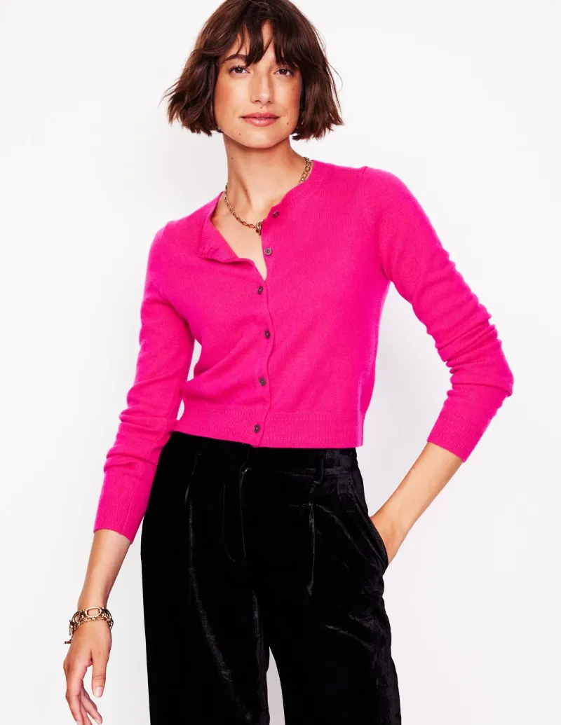 Sweaters & Cardigans-Boden Eva Cashmere Cropped Cardigan-Bright Pink BrightPink
