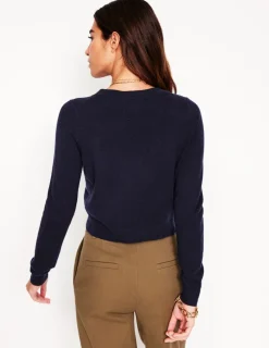 Sweaters & Cardigans-Boden Eva Cashmere Cropped Cardigan- Navy