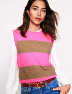 Sweaters & Cardigans-Boden Eva Cashmere Vest-Camel Melange/ Fluro Pink CamelMelange/FluroPink