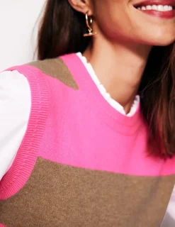 Sweaters & Cardigans-Boden Eva Cashmere Vest-Camel Melange/ Fluro Pink CamelMelange/FluroPink