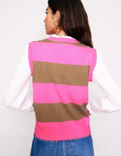 Sweaters & Cardigans-Boden Eva Cashmere Vest-Camel Melange/ Fluro Pink CamelMelange/FluroPink