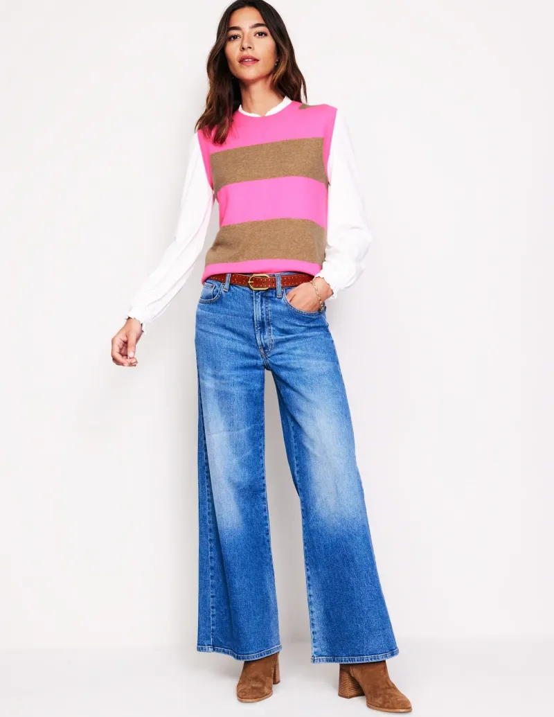 Sweaters & Cardigans-Boden Eva Cashmere Vest-Camel Melange/ Fluro Pink CamelMelange/FluroPink