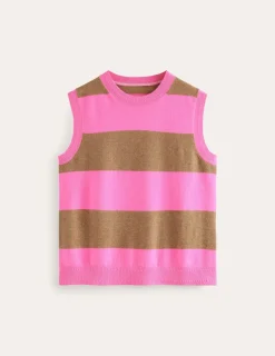 Sweaters & Cardigans-Boden Eva Cashmere Vest-Camel Melange/ Fluro Pink CamelMelange/FluroPink