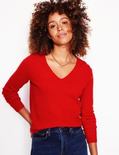 Sweaters & Cardigans-Boden Eva Cashmere V-Neck Sweater-Rouge Red RougeRed