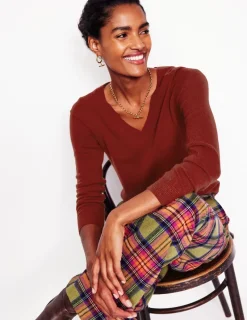 Sweaters & Cardigans-Boden Eva Cashmere V-Neck Sweater-Copper Brown CopperBrown