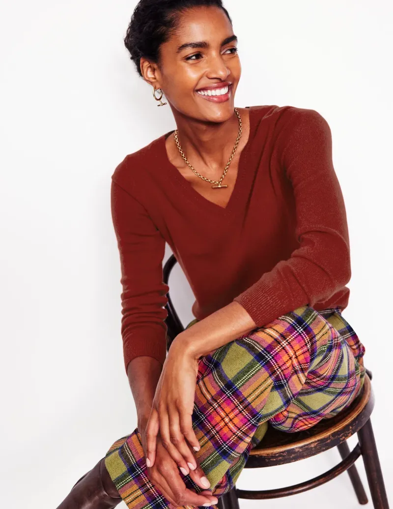 Sweaters & Cardigans-Boden Eva Cashmere V-Neck Sweater-Copper Brown CopperBrown