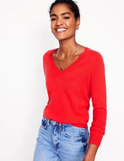 Sweaters & Cardigans-Boden Eva Cashmere V-Neck Sweater-Strawberry Tart Red StrawberryTartRed