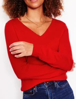 Sweaters & Cardigans-Boden Eva Cashmere V-Neck Sweater-Rouge Red RougeRed