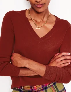 Sweaters & Cardigans-Boden Eva Cashmere V-Neck Sweater-Copper Brown CopperBrown