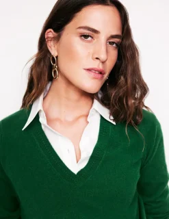 Sweaters & Cardigans-Boden Eva Cashmere V-Neck Sweater-Pine Green PineGreen