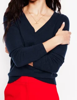 Sweaters & Cardigans-Boden Eva Cashmere V-Neck Sweater- Navy