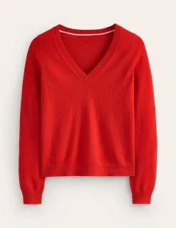 Sweaters & Cardigans-Boden Eva Cashmere V-Neck Sweater-Rouge Red RougeRed