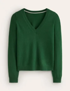 Sweaters & Cardigans-Boden Eva Cashmere V-Neck Sweater-Pine Green PineGreen